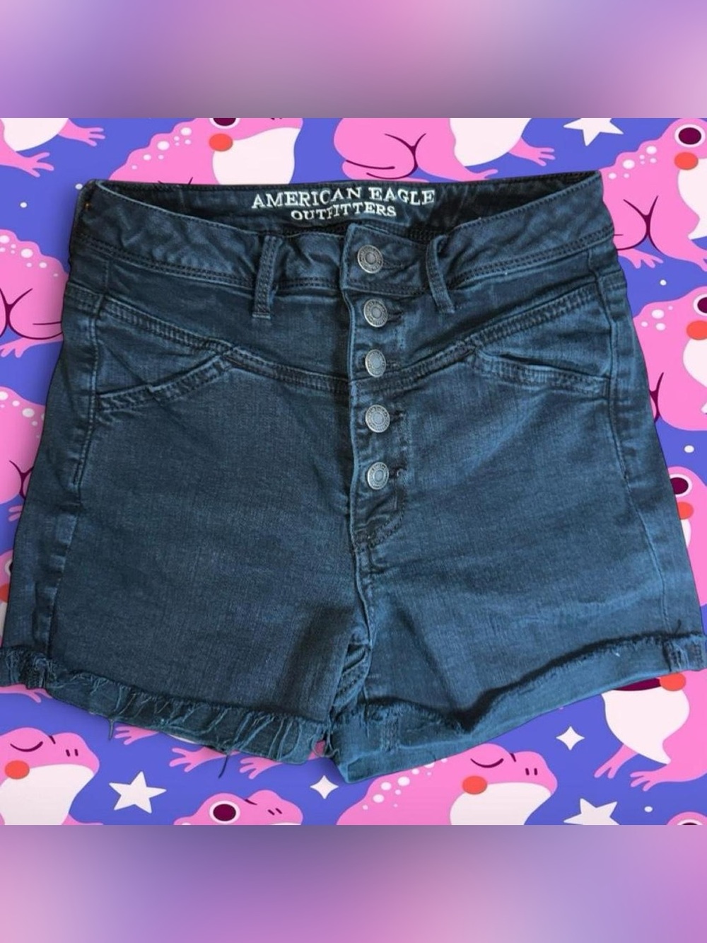 AE Vintage Sailor Style High Rise Button Fly Frayed Hem Denim Shorts Size 4